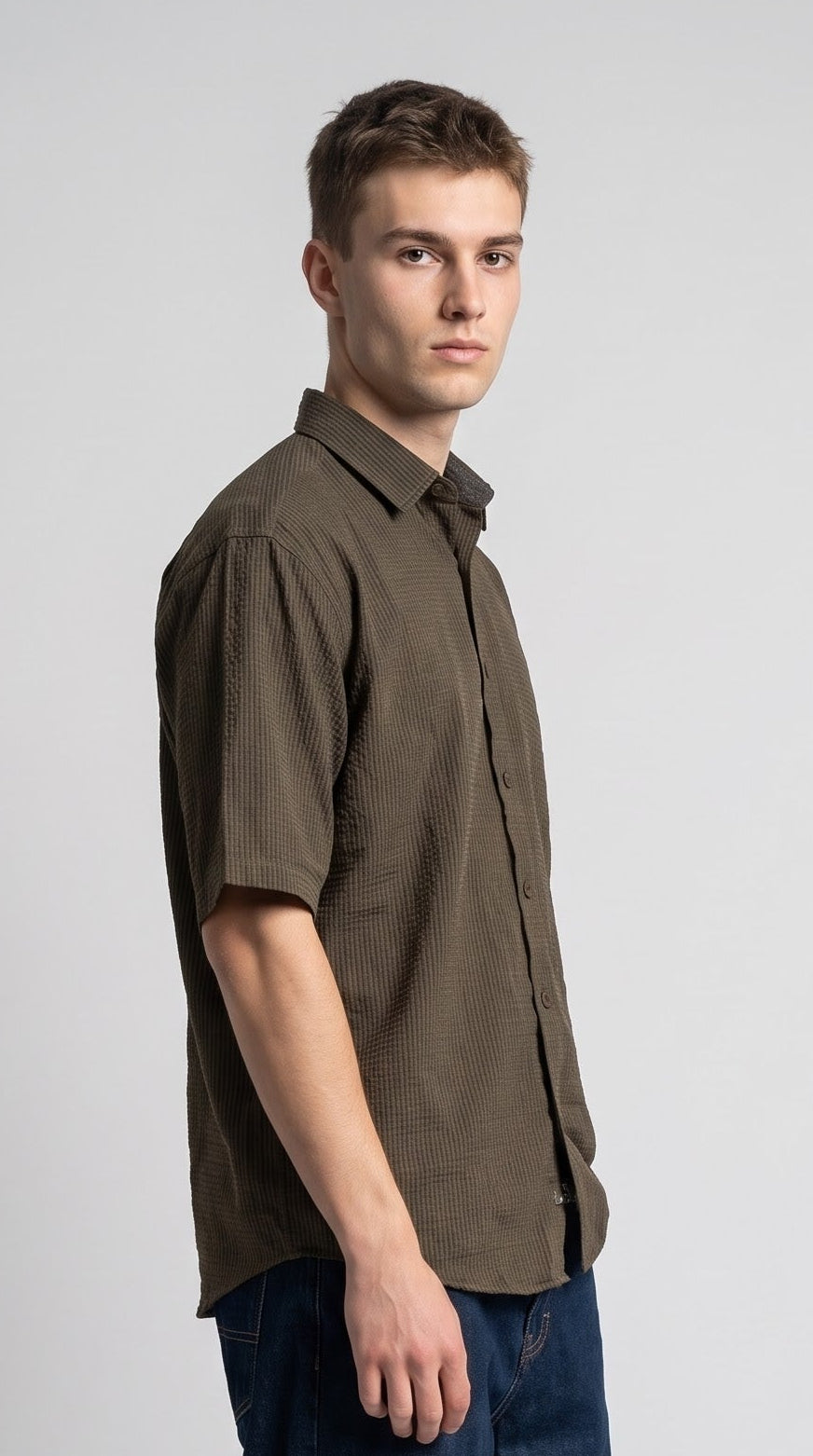 Textured Dark Brown Waffle Shirt