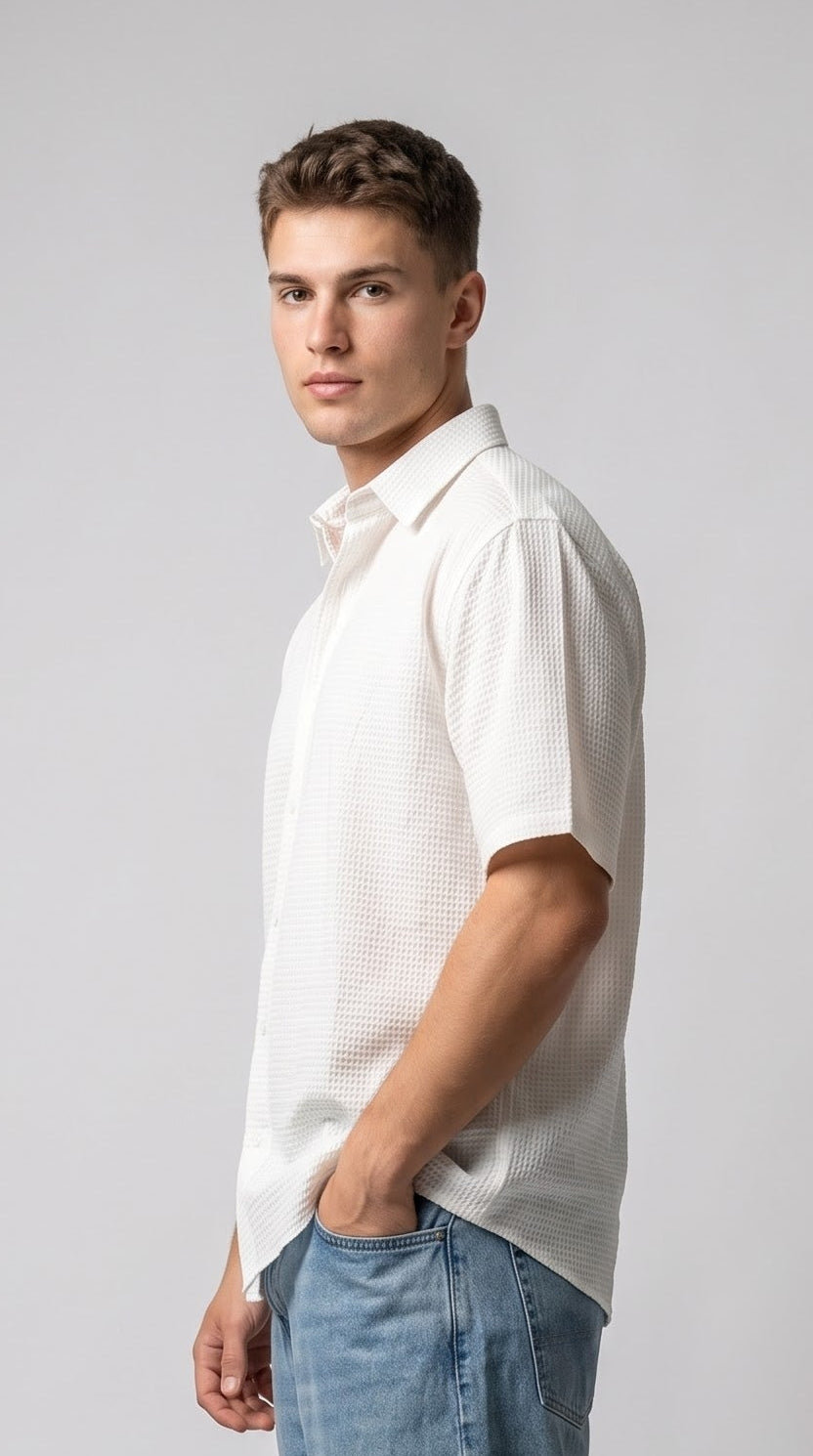 Textured White Waffle Shirt