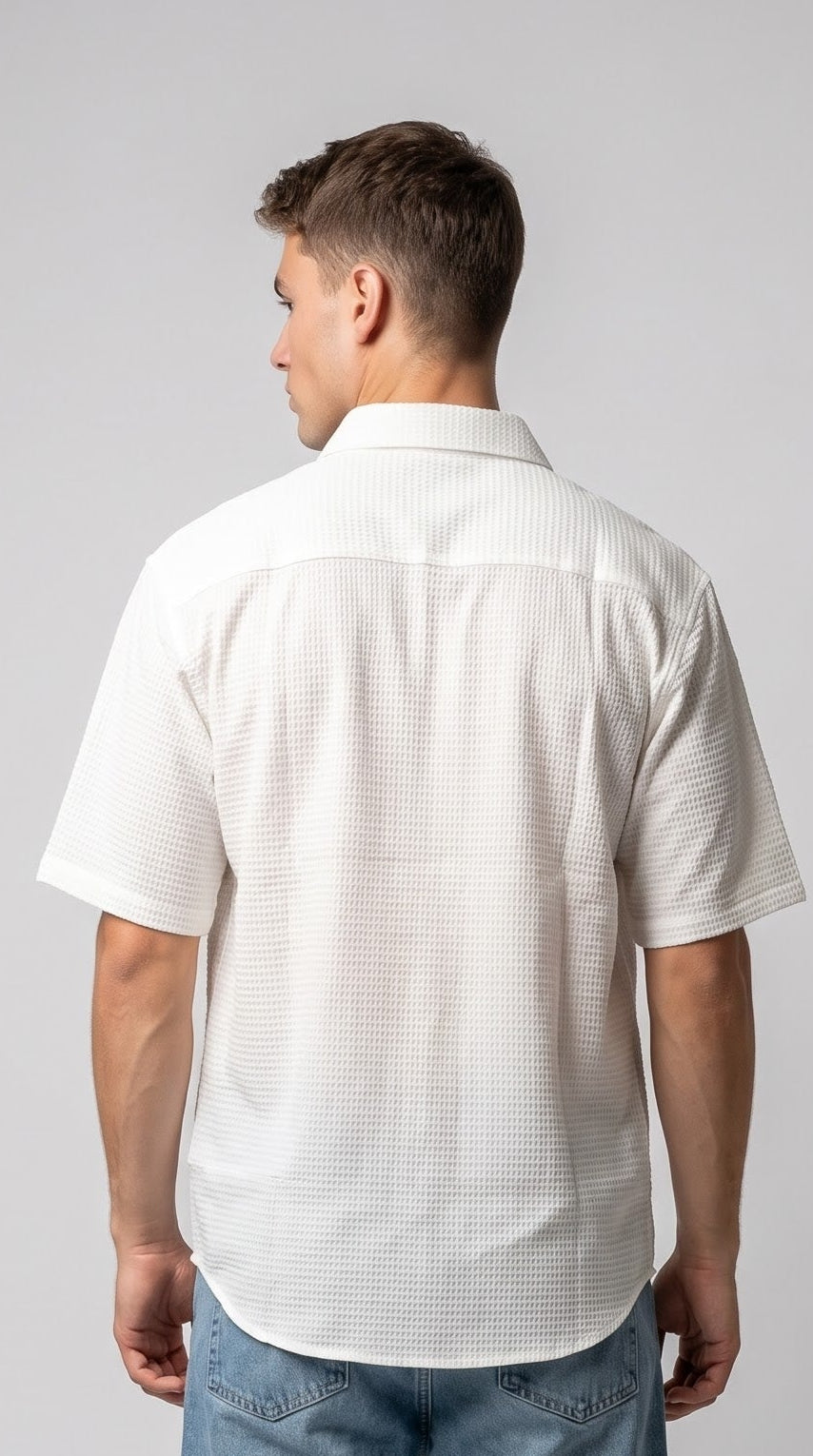 Textured White Waffle Shirt