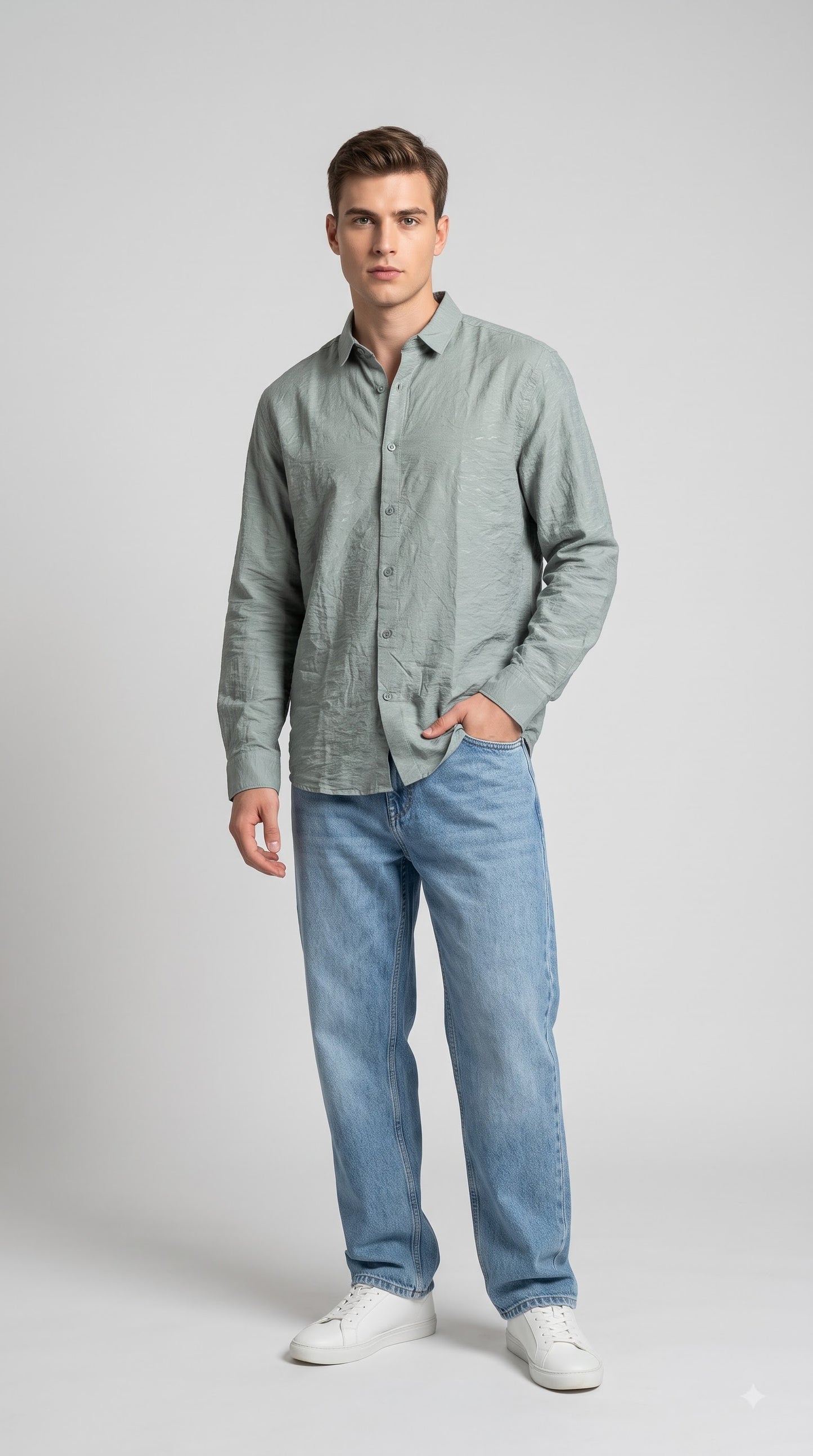 Greenish Crush Regular Fit Shirt