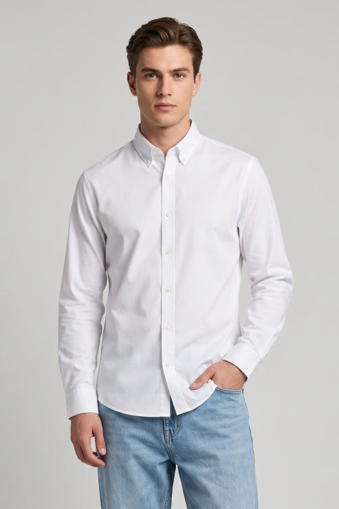 White Melange Regular Fit Shirt