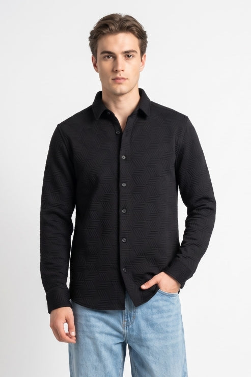 Black Jacquard Regular Fit Shirt
