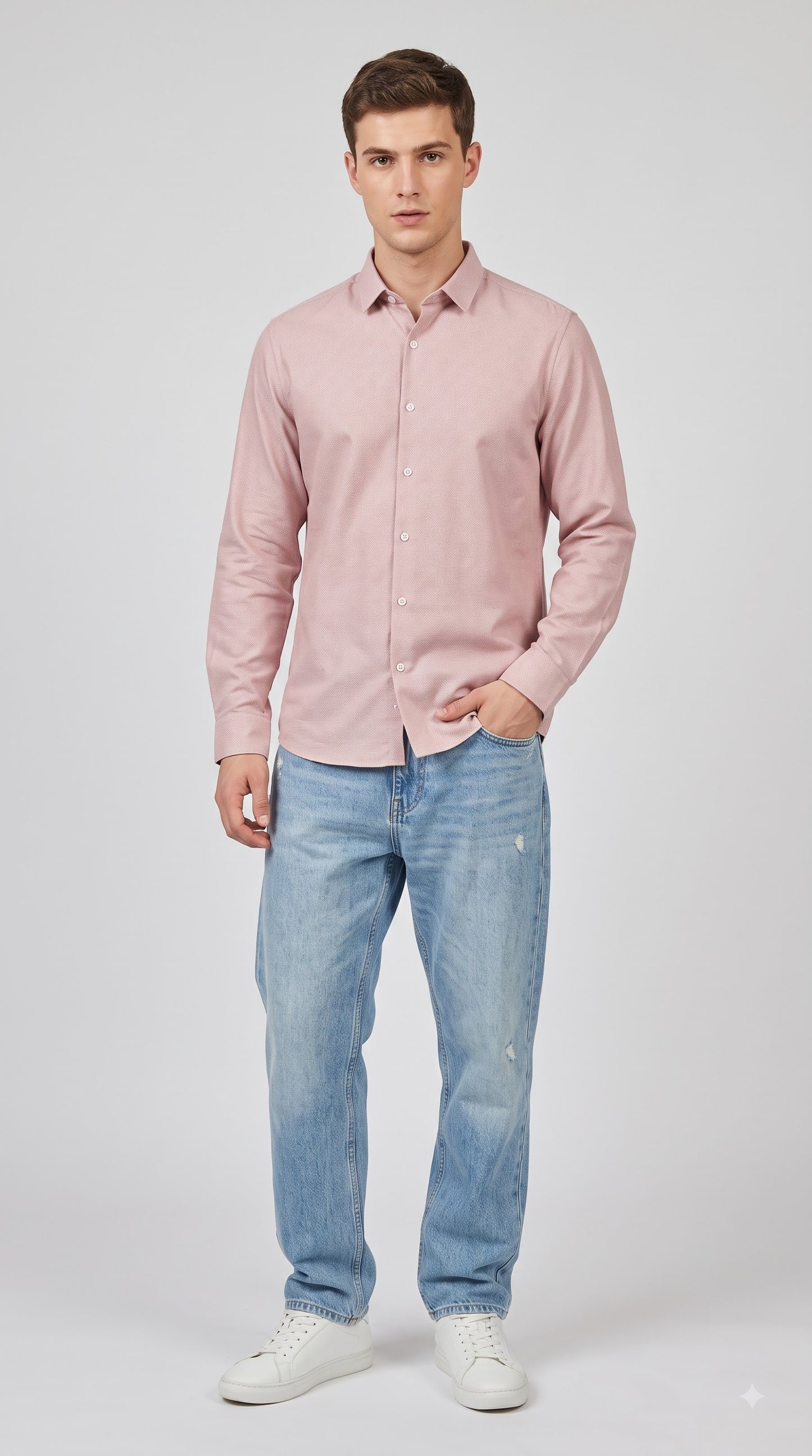 Pink Jacquard Regular Fit Shirt