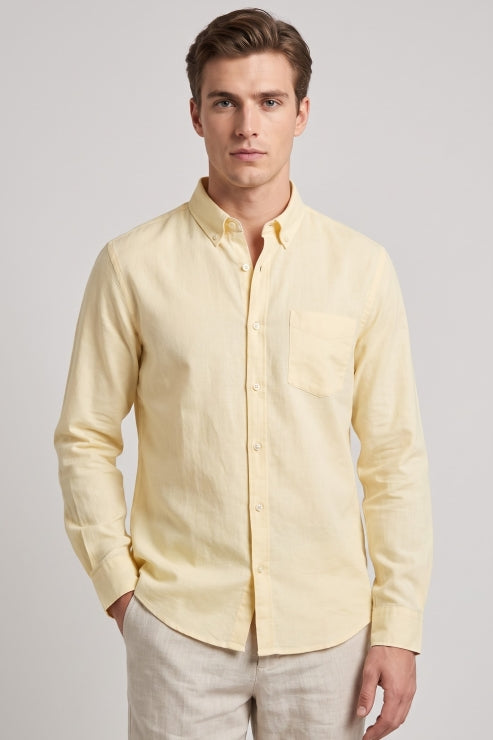 Yellow Linen Regular Fit Shirt