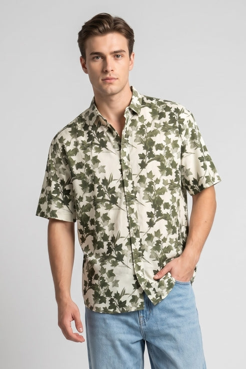 Abstract Floral Print Regular Fit Shirt