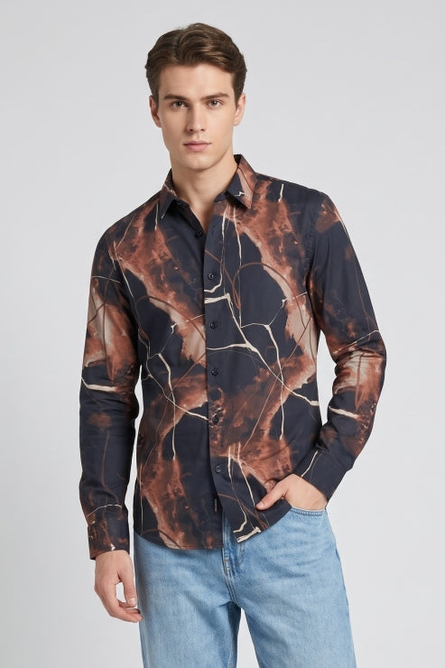 Abstract Marble Print Regular Fit Shirt