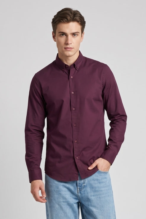 Maroon Poly Lycra Regular Fit Shirt
