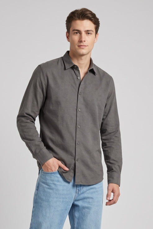 Grey Plain Regular Fit Shirt