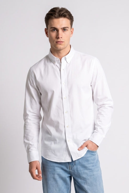 White Melange Regular Fit Shirt