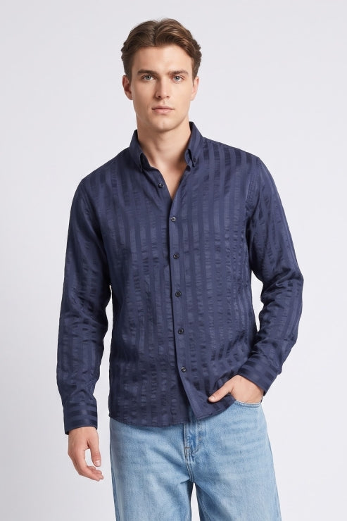 Dark Blue Stripe Regular Fit Shirt