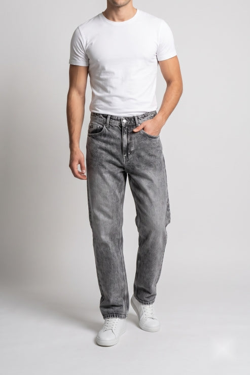 Straight Fit Denim Jeans - Grey Wash
