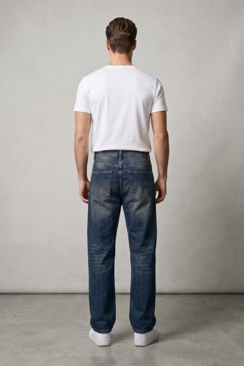 Straight Fit Denim Jeans - Dark Indigo Wash