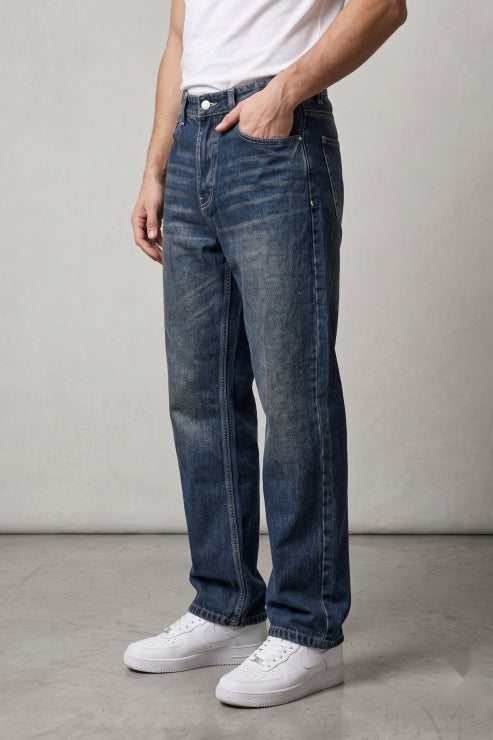 Straight Fit Denim Jeans - Dark Indigo Wash