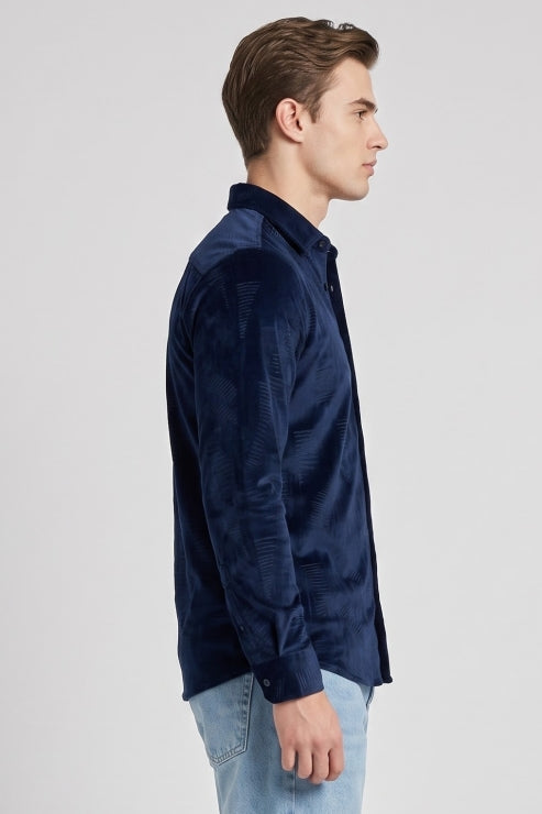 Navy Velvet Print Shirt