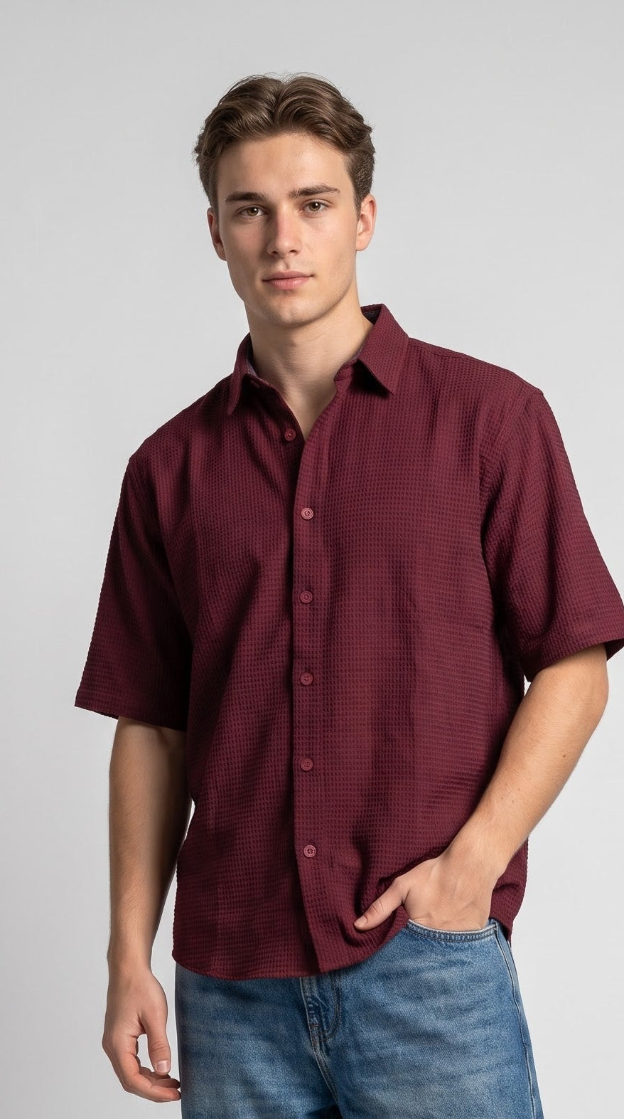 Textured Maroon Waffle Shirt