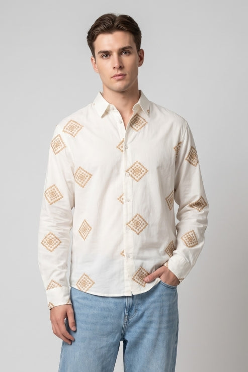 Abstract Embroidery Regular Fit Shirt