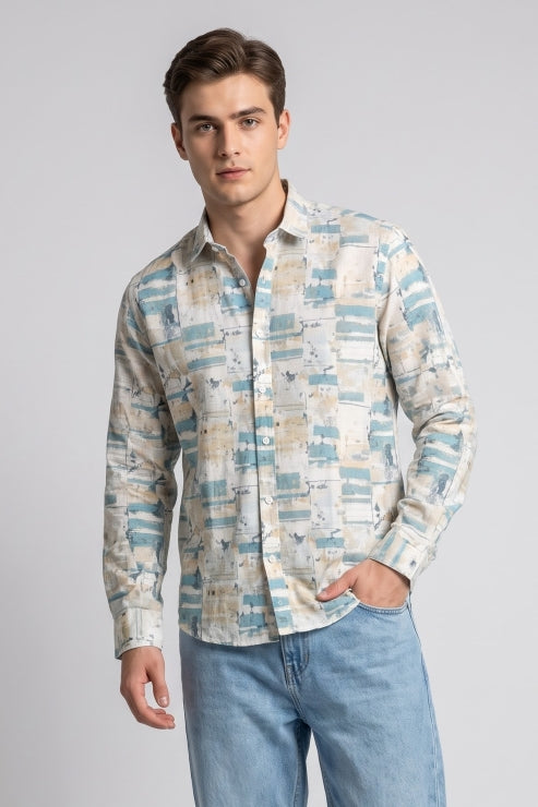 Creative Blue Print Regular Fit Shirt