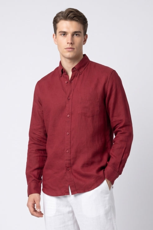 Red Linen Regular Fit Shirt