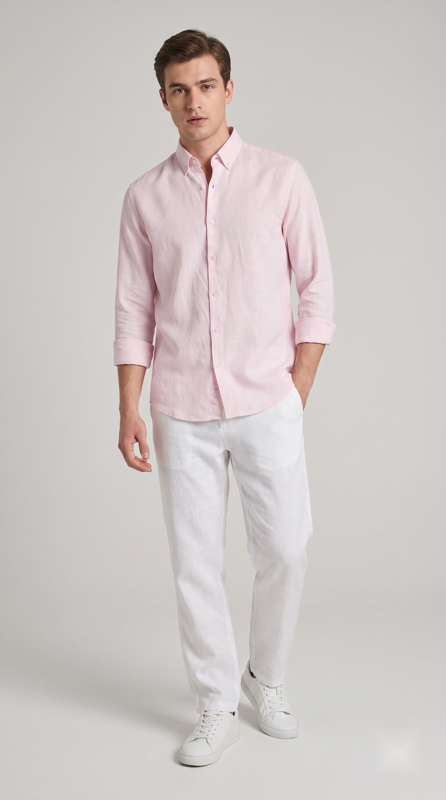 Pink Linen Regular Fit Shirt