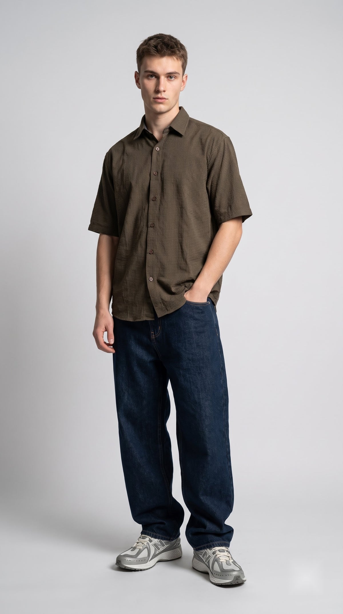 Textured Dark Brown Waffle Shirt