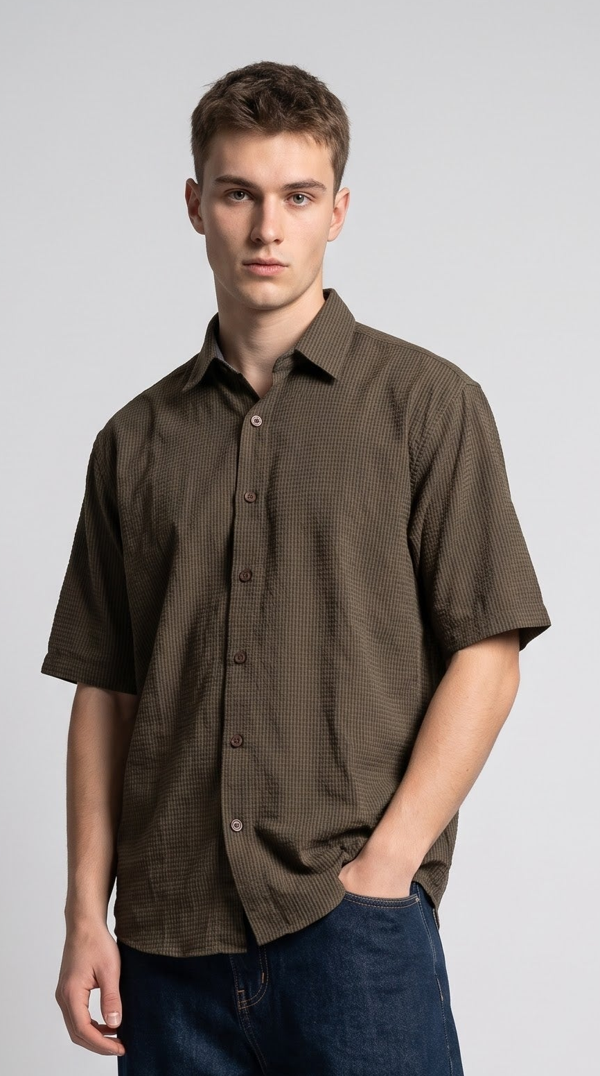 Textured Dark Brown Waffle Shirt