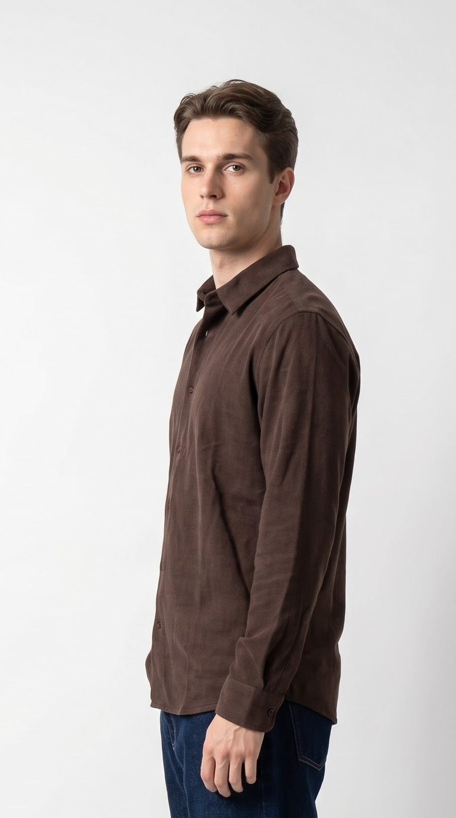 Solid Brown Corduroy Regular Fit Shirt