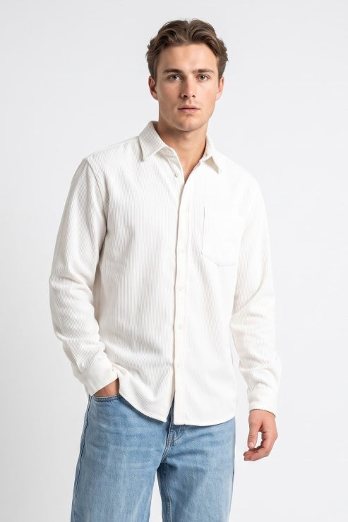 White Corduroy Regular Fit Shirt