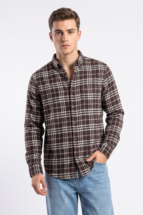 Dark brown Brush Checks Shirt