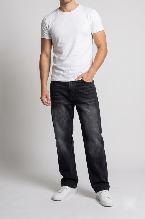Straight Fit Denim Jeans - Washed Black