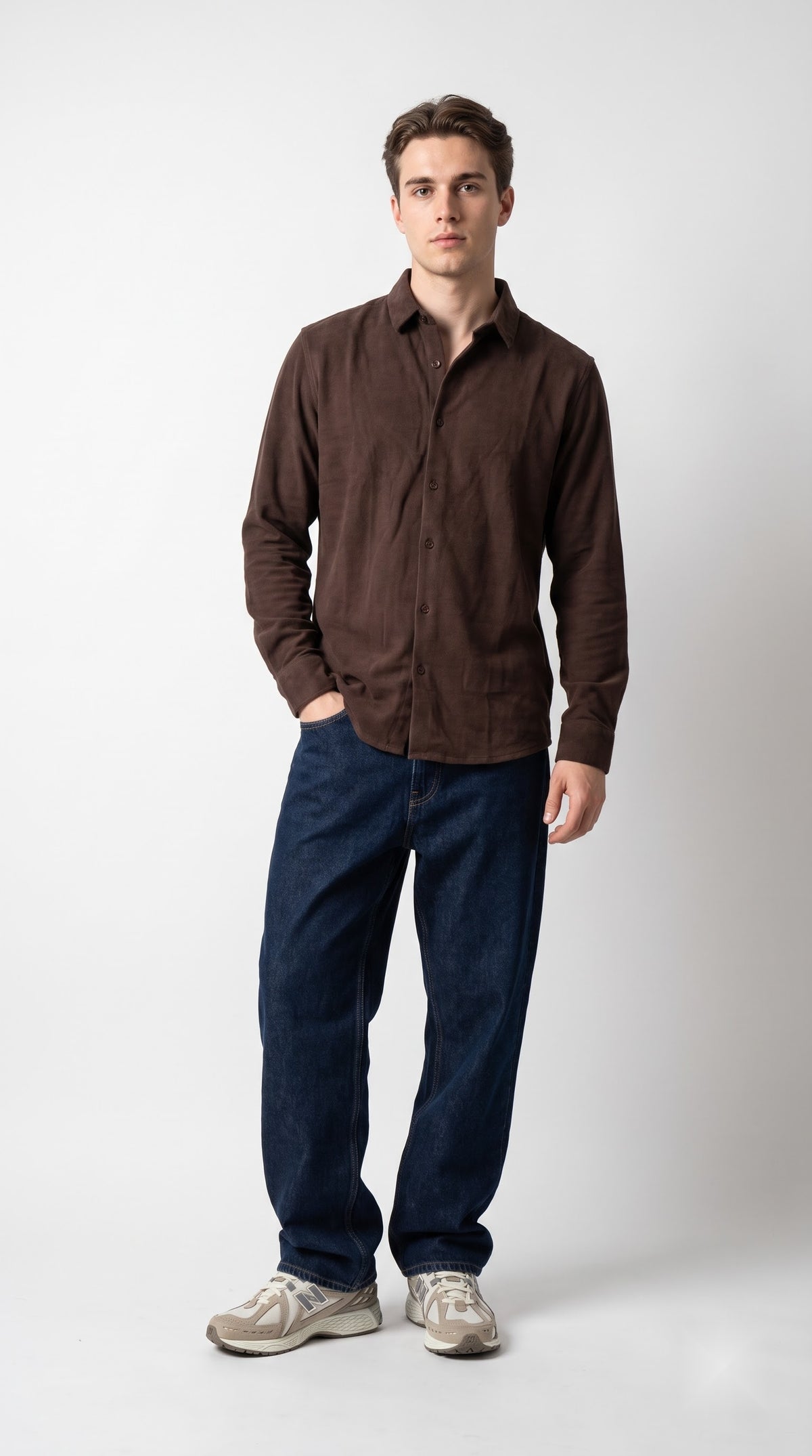 Solid Brown Corduroy Regular Fit Shirt