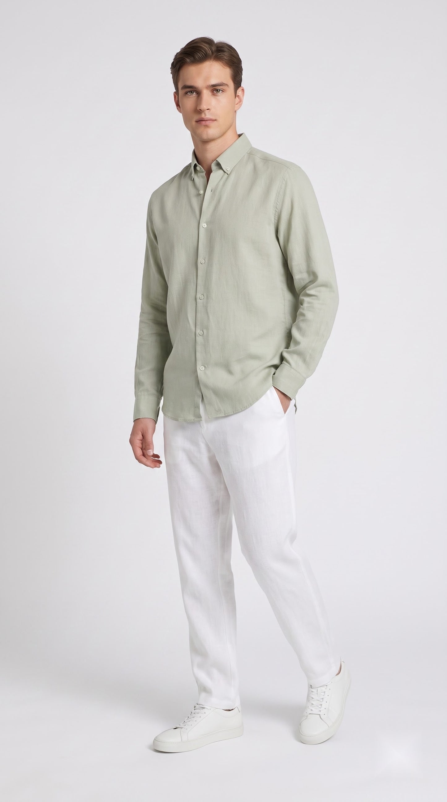Pistachio Green Linen Regular Fit Shirt