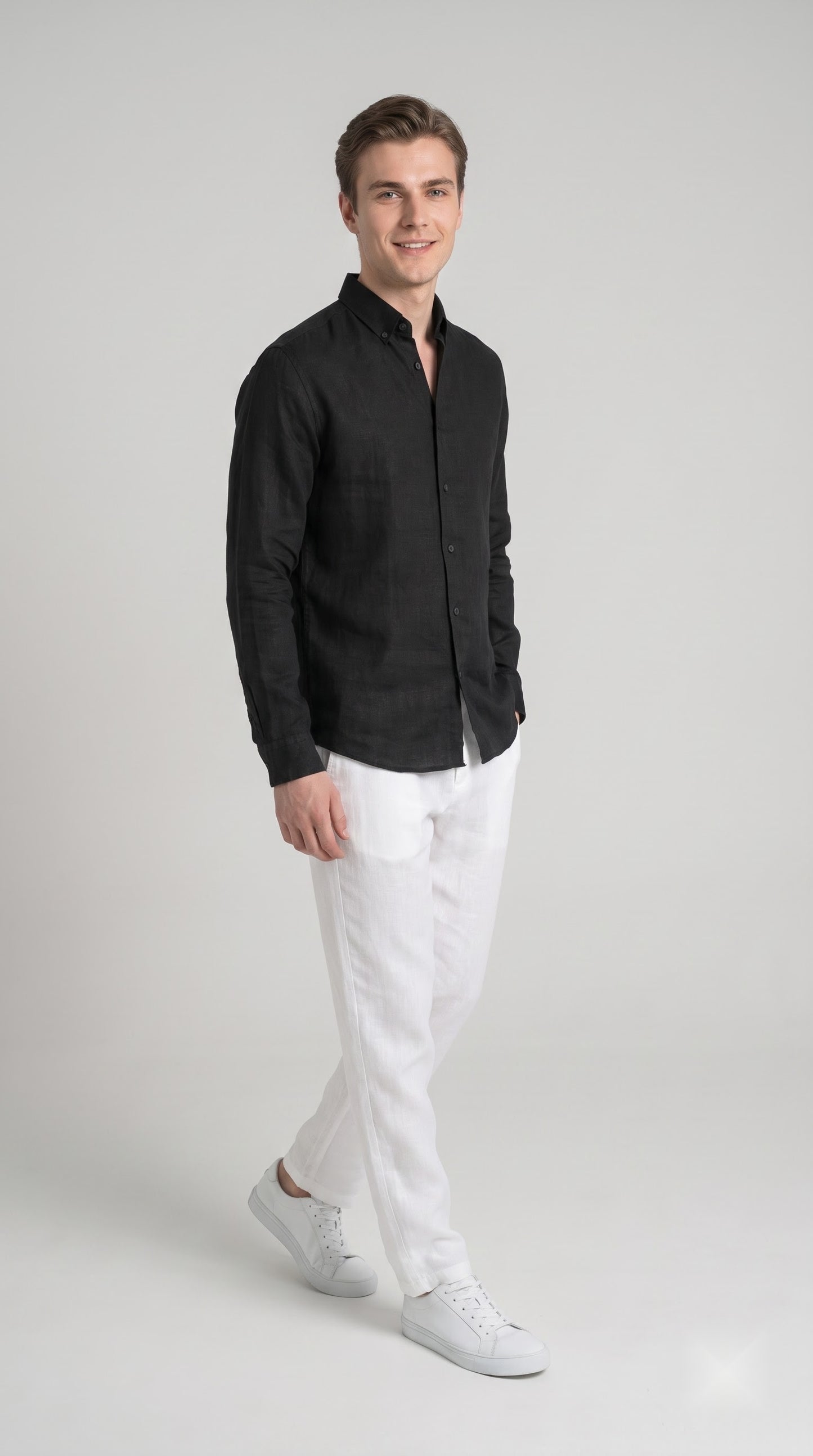 Black Linen Regular Fit Shirt