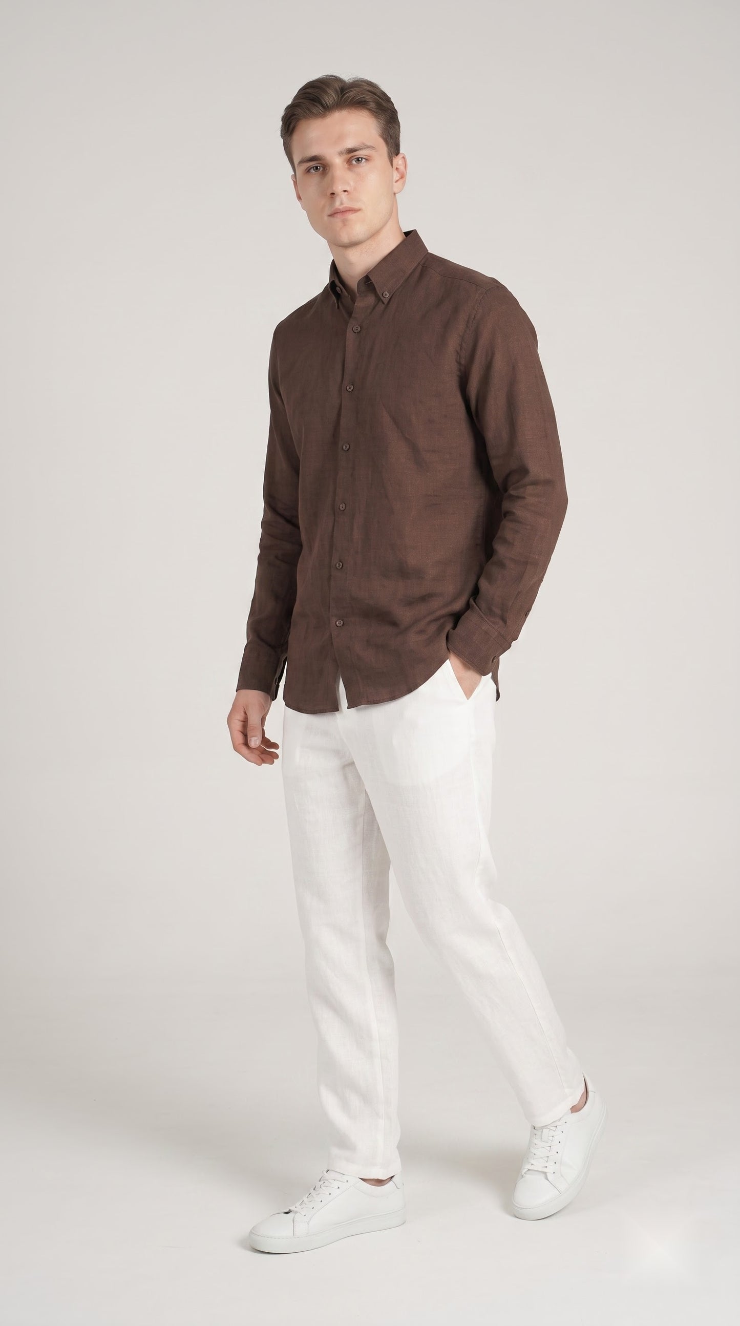 Brown Linen Regular Fit Shirt