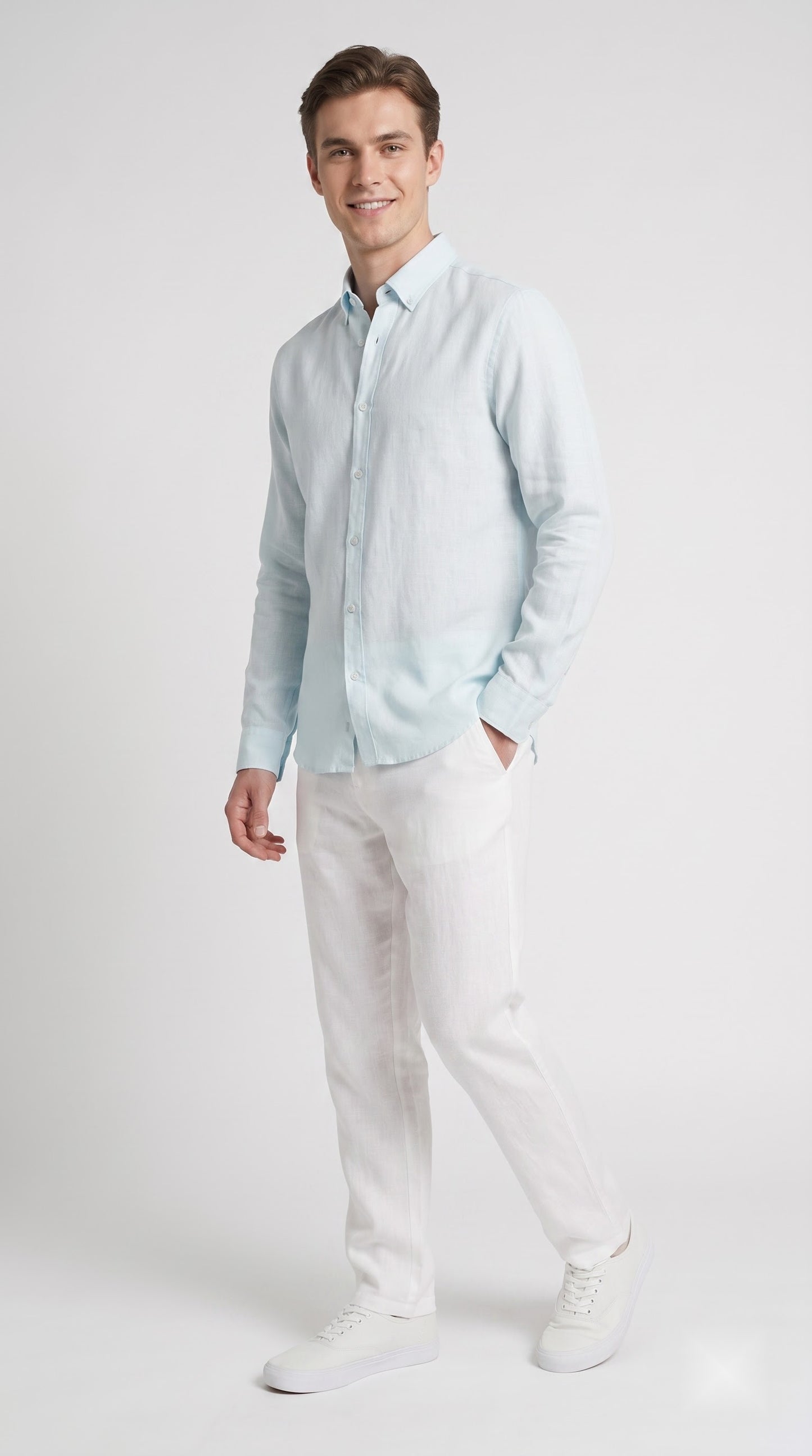 Sky Blue Linen Regular Fit Shirt