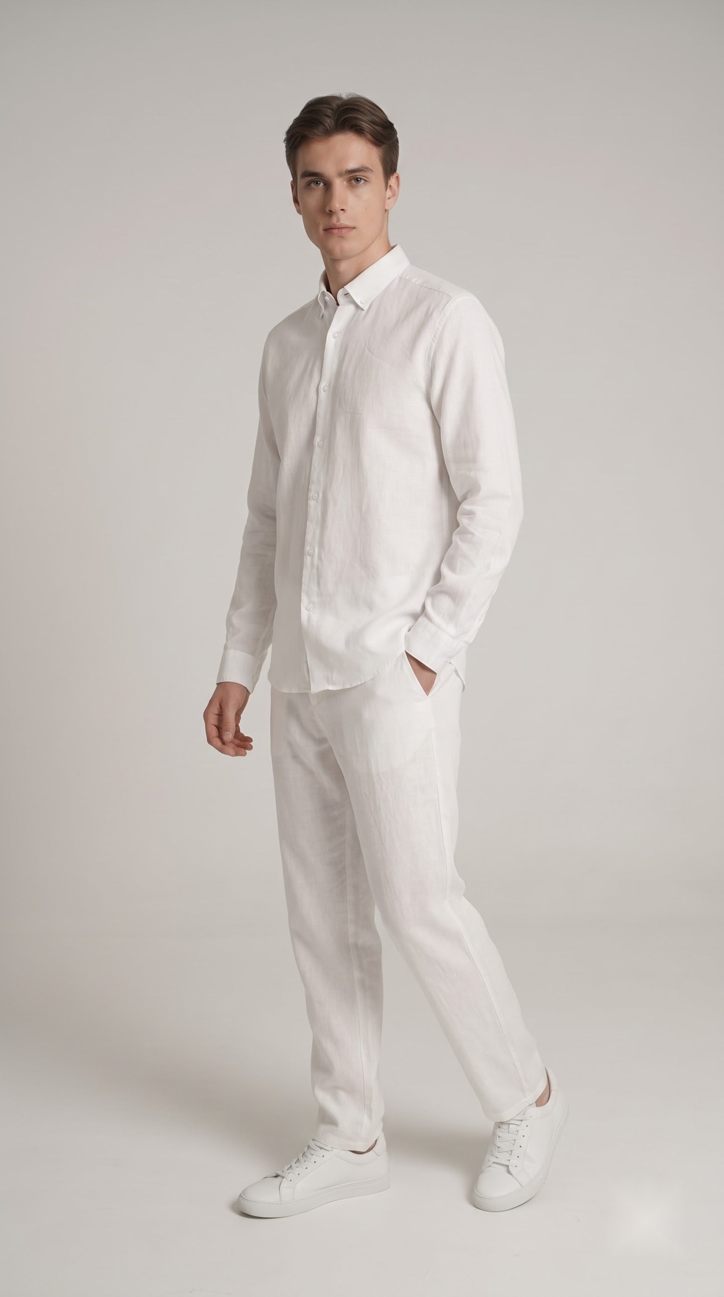 White Linen Regular Fit Shirt