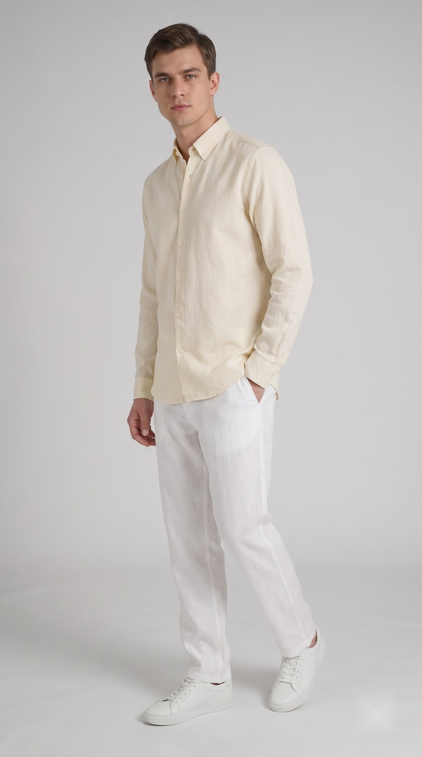 Off White Linen Regular Fit Shirt