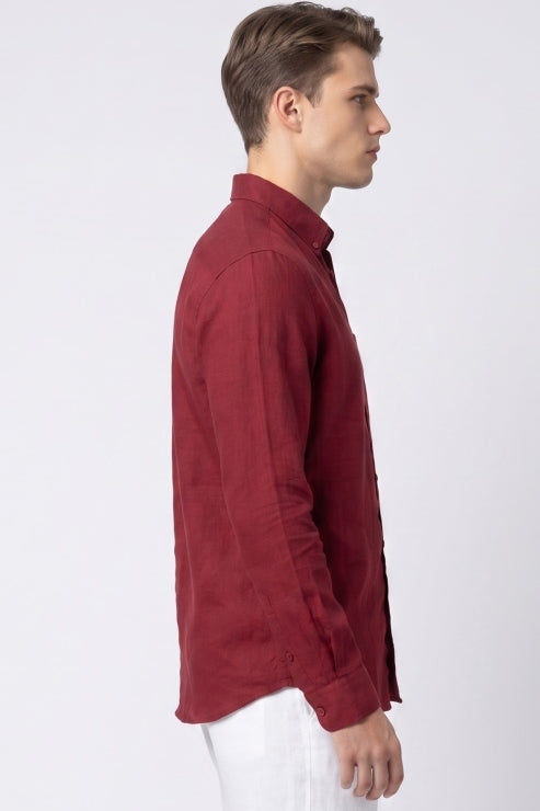 Red Linen Regular Fit Shirt