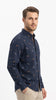 Leaf Embroidered Linen Shirt - Navy