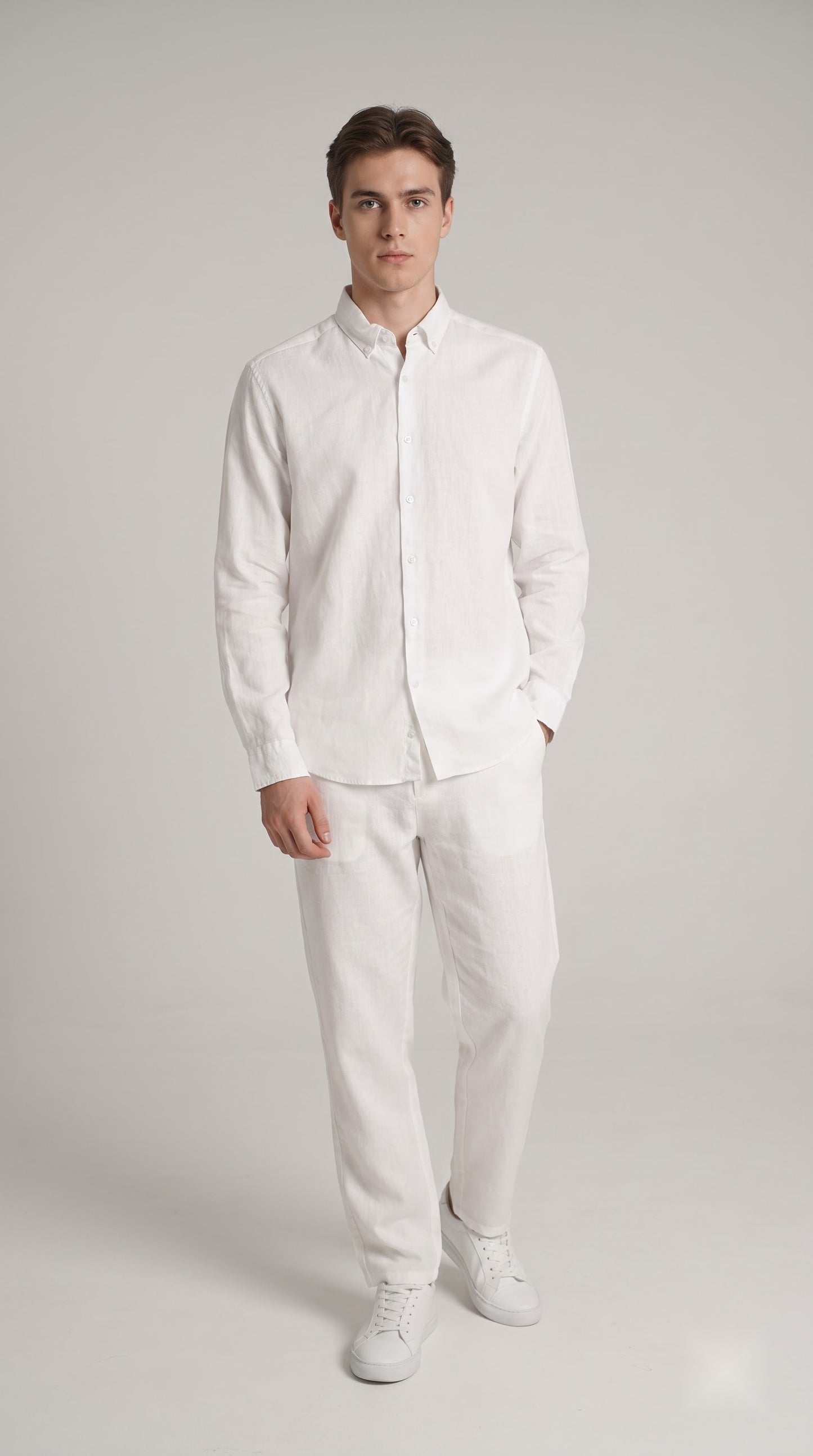 White Linen Regular Fit Shirt