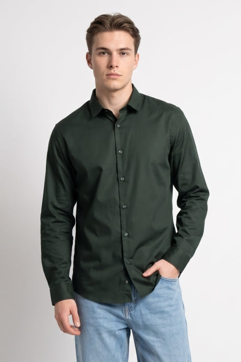 Dark Green Melange Regular Fit Shirt