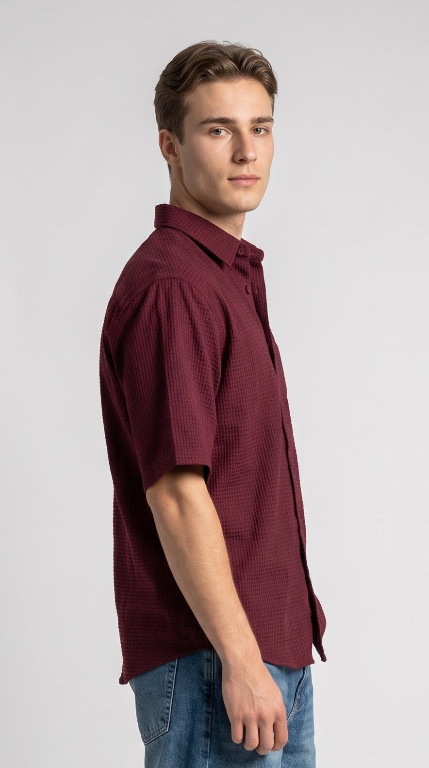 Textured Maroon Waffle Shirt