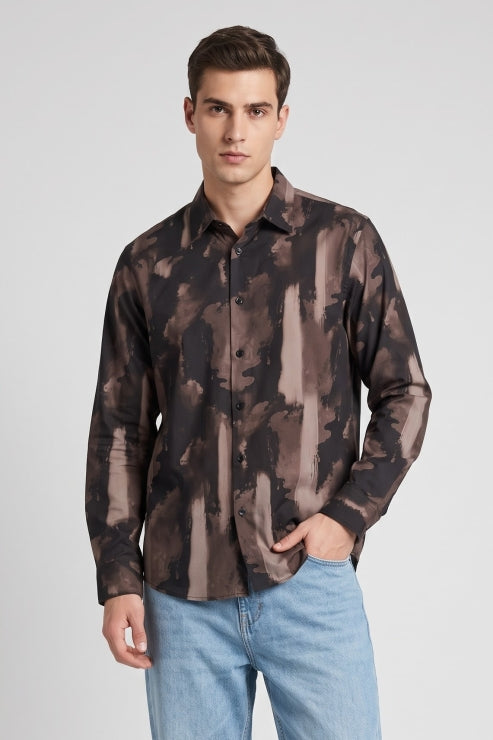 Abstract Brushstroke Printed Regular Fit Shirt