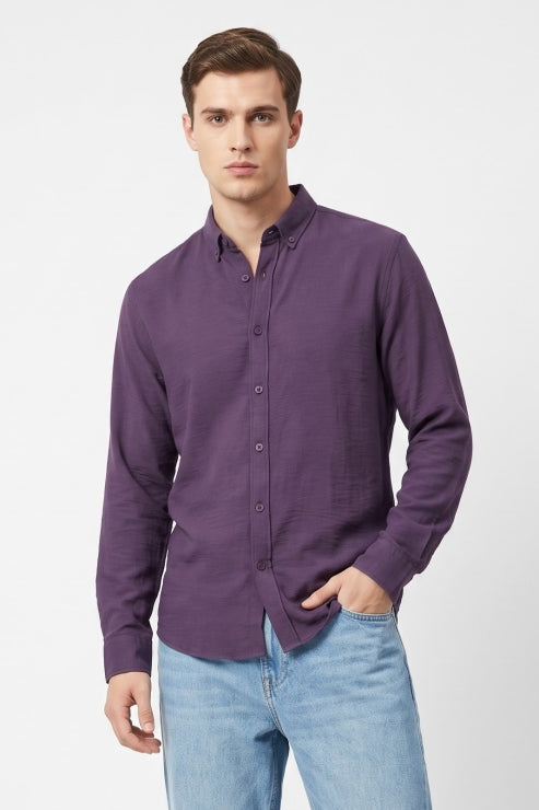 Purple Waffle Regular Fit Shirt