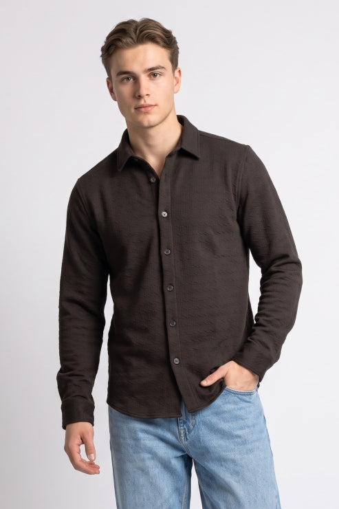 Coffee Brown Jacquard Regular Fit Shirt