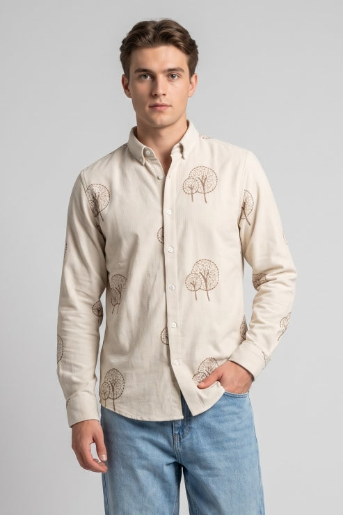 Tree Embroidery Jute Shirt