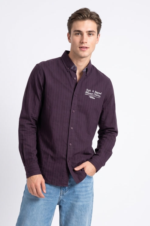 Purple Stripe Quote Embroidered Shirt