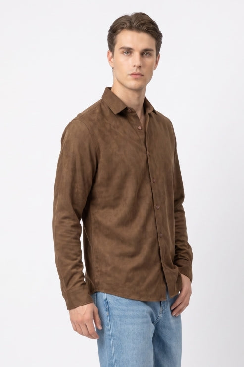 Brown Corduroy Regular Fit Shirt