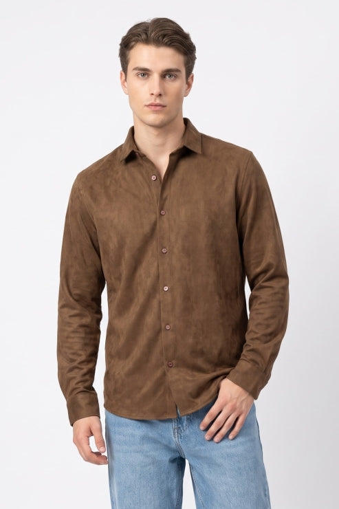 Brown Corduroy Regular Fit Shirt