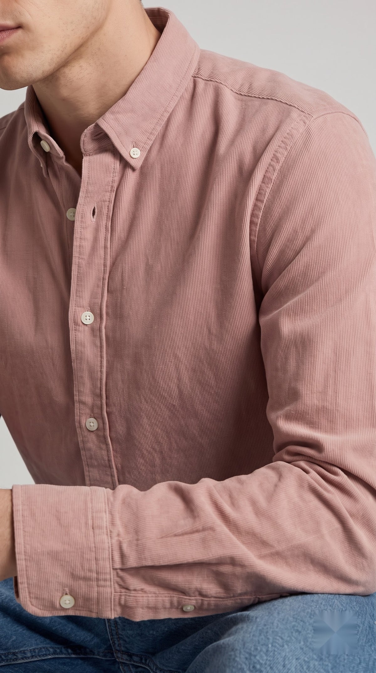 Solid Dusty Pink Corduroy Regular Fit Shirt