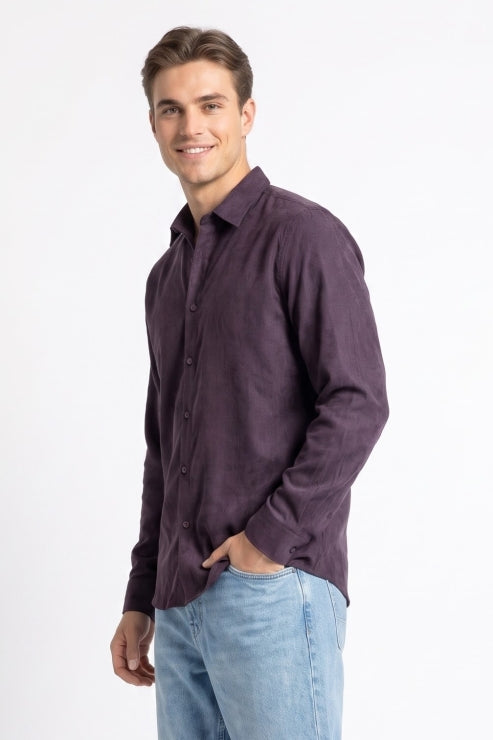 Burgundy Corduroy Regular Fit Shirt